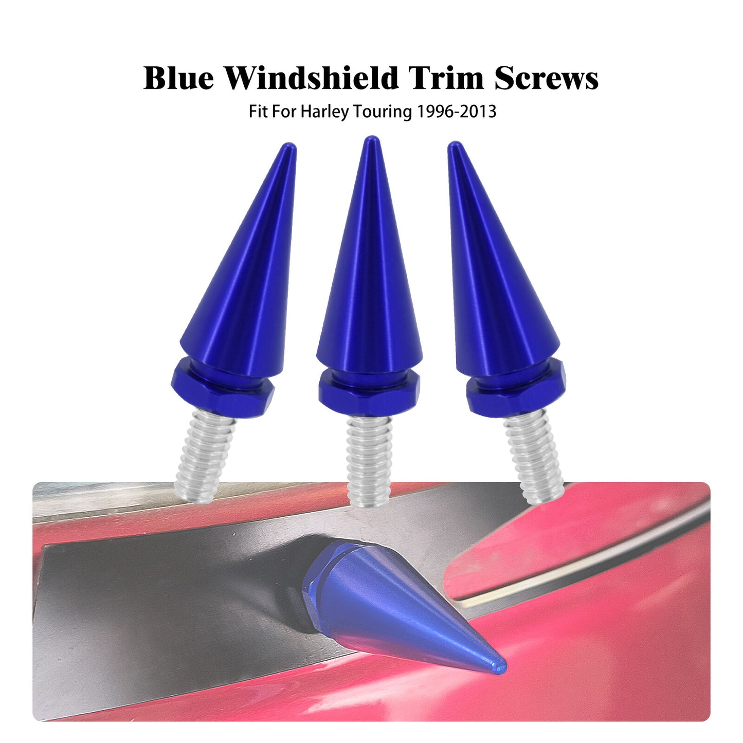 3x Blue Impaler Spike Wind Screen Windshield Bolt For Electra Street Glide 96-13