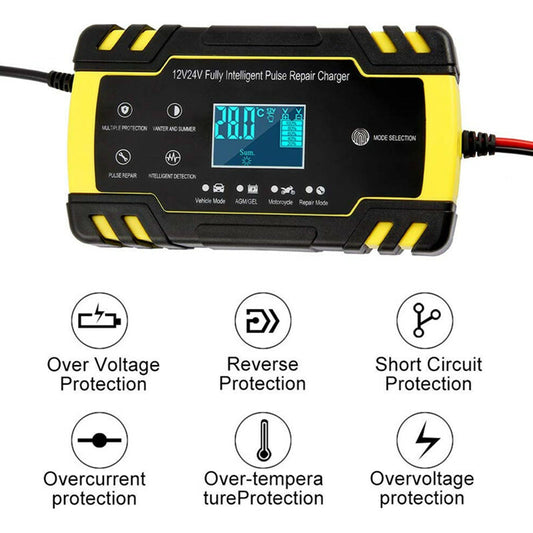 12/24V for Smart Fast Charging Tool Car Full Automatic Battery Charger Lead Acid LCD