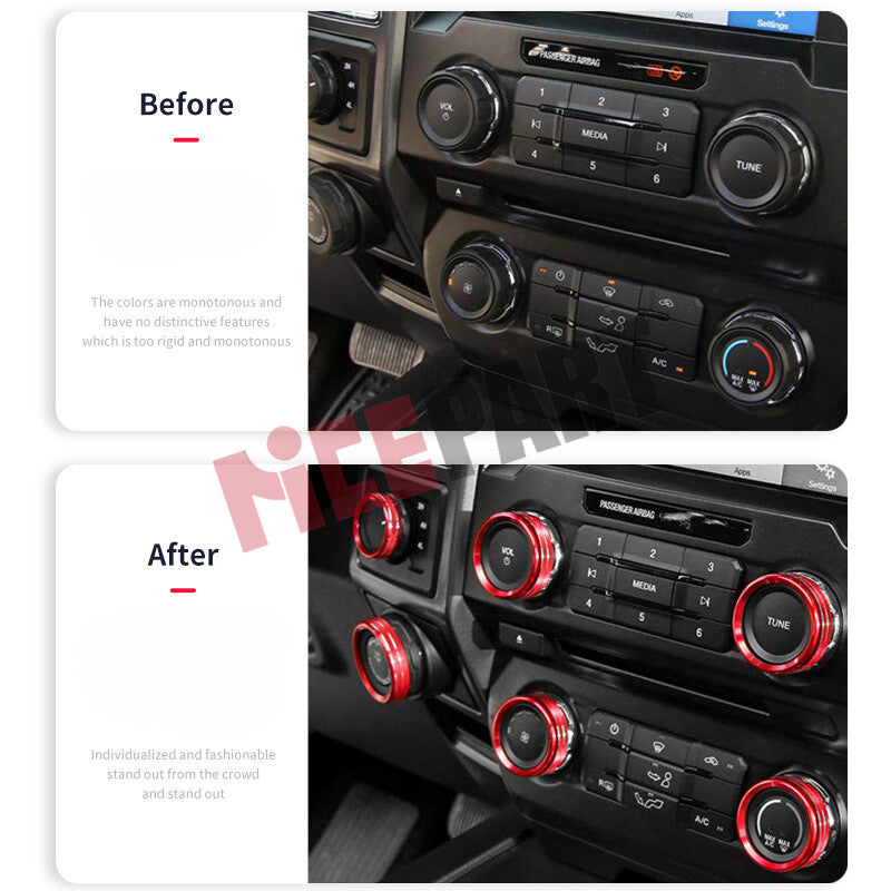 6a Air Conditioning Audio Switch Knob Decorative Cover Red for Ford F150 15-20 Accessories