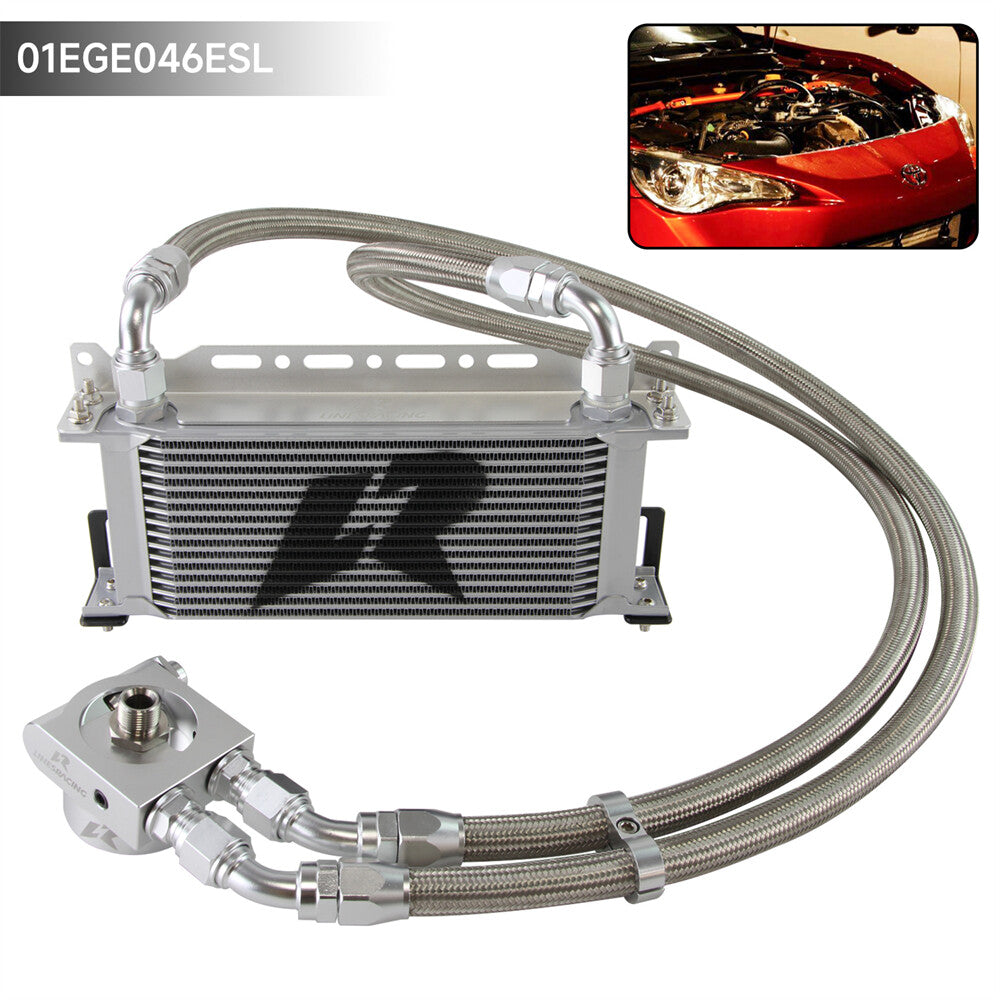16 Row Oil Cooler Kit Thermostatic for Subaru BRZ for Scion -S FA20 2013+ Silver