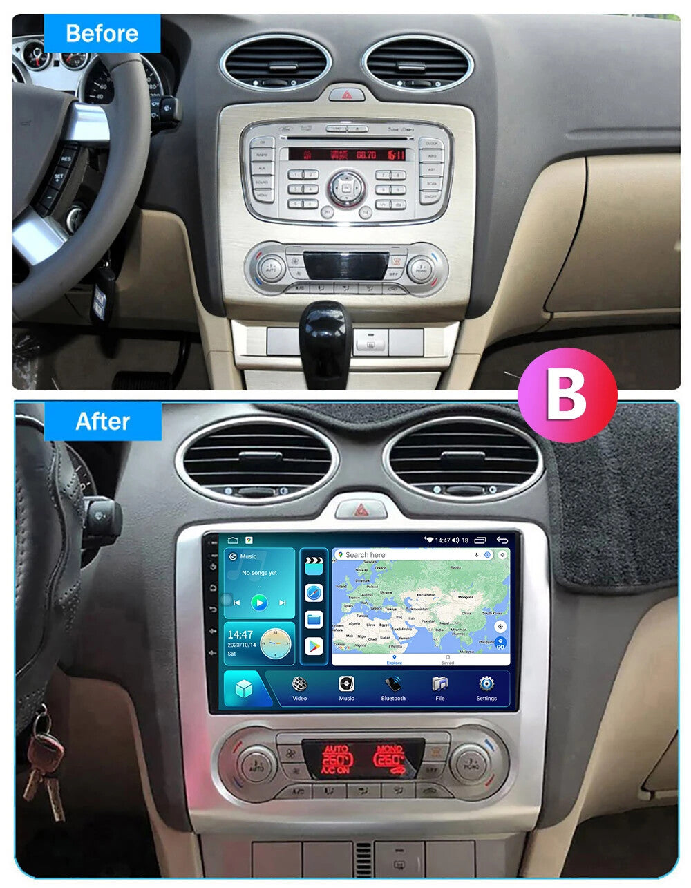 for Ford Focus 2 3 Mk2 2004-11 Android Auto CarPlay Car Stereo Radio GPS Screen