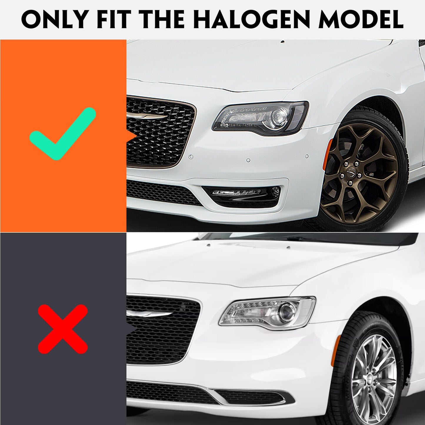 Suitable for 2015-2023 for Chrysler 300 Black Halogen LED DRL Headlights Left Driver