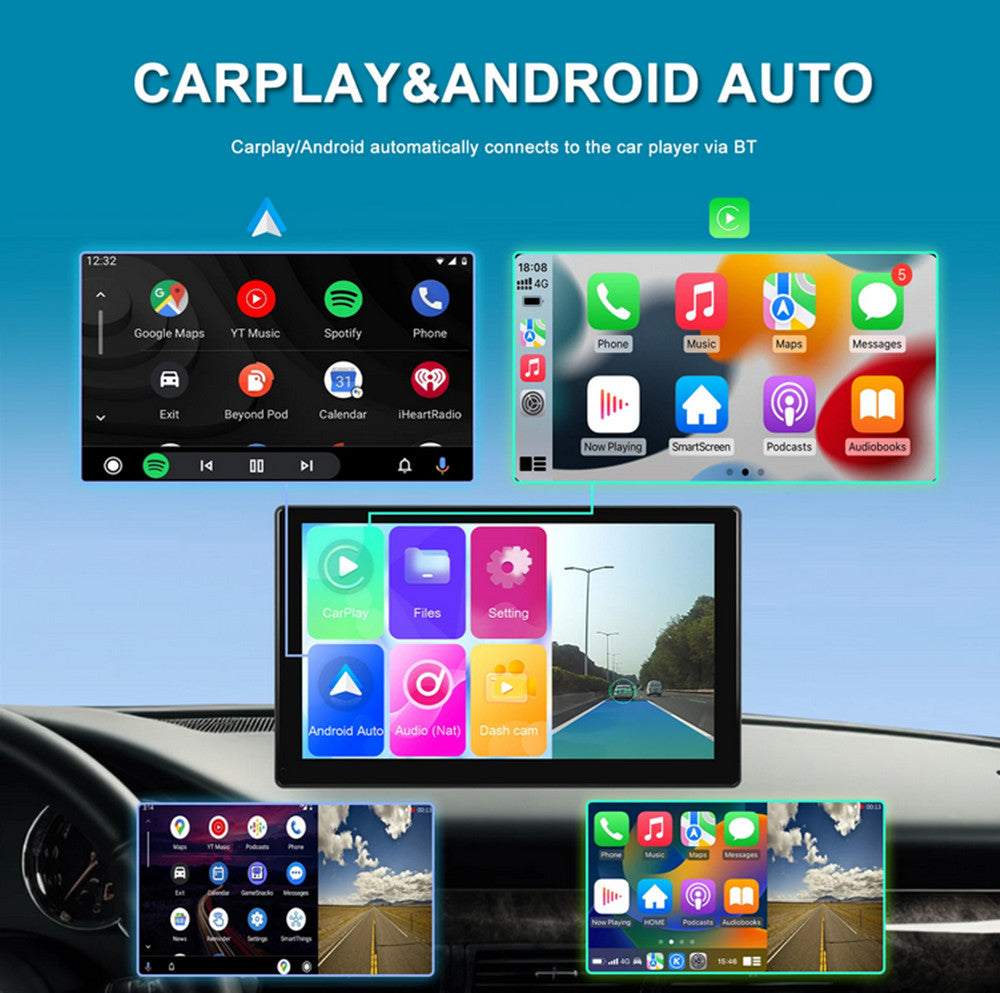 9in Car Monitor Radio DVR ADAS For Wireless Carplay Android Auto W/4LED Cam
