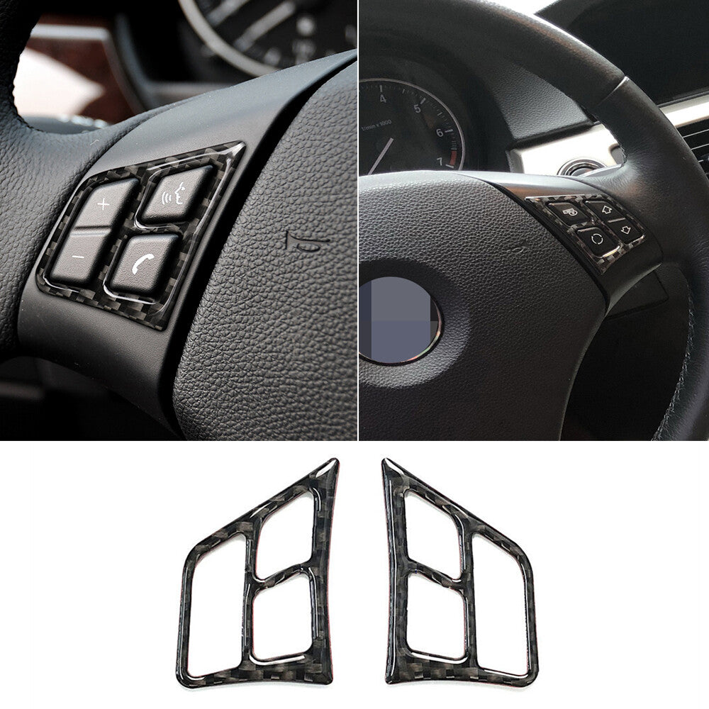 2¡ÁCarbon Fiber Steering Wheel Button Trim for BMW 3 Series E90 E92 E93 2005-2012