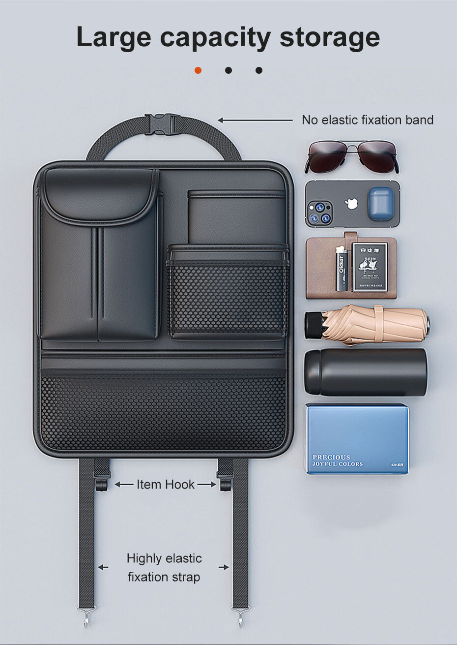 Black Leather Car for Seat Back Bag Organizer Storage Cup Phone Holder Multi-Pocket