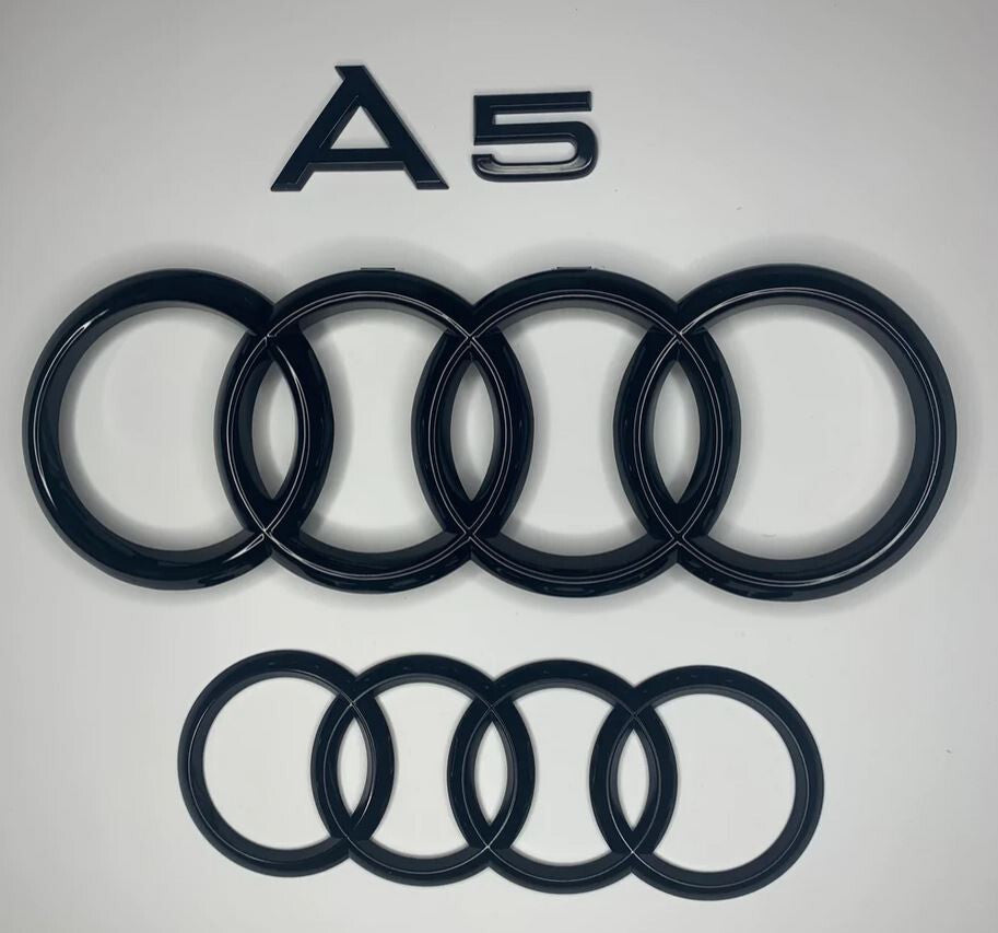 Hooded grille rear ring badge set for Audi for A5,trunk boot sticker, glossy black.