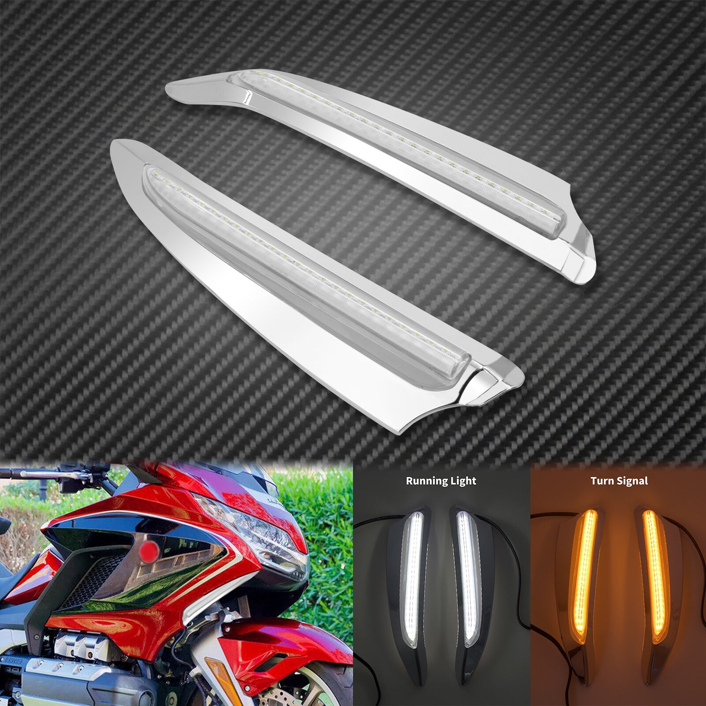 Chrome Front Vent Trim Light Running Turn Signal Fit for Honda Goldwing 2018-21
