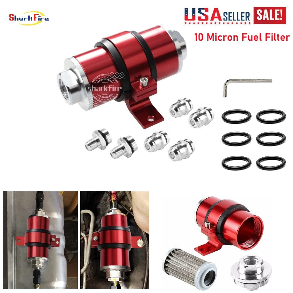 Fuel filter red 10-micron blank direct exhaust fuel/gasoline filter holder AN6/AN8/AN10