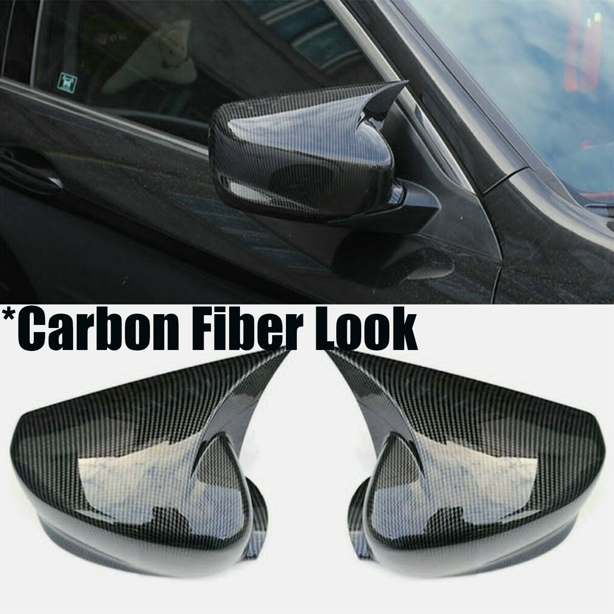 Horn Style Pair Carbon Fiber Rear View Mirror Cover for Honda Accord 8th 08-17
