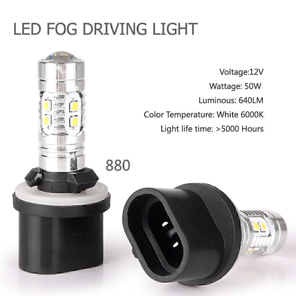 LED Fog Light Bulbs Car Driving Lamp DRL 6000K HID White 880 50W Pair po