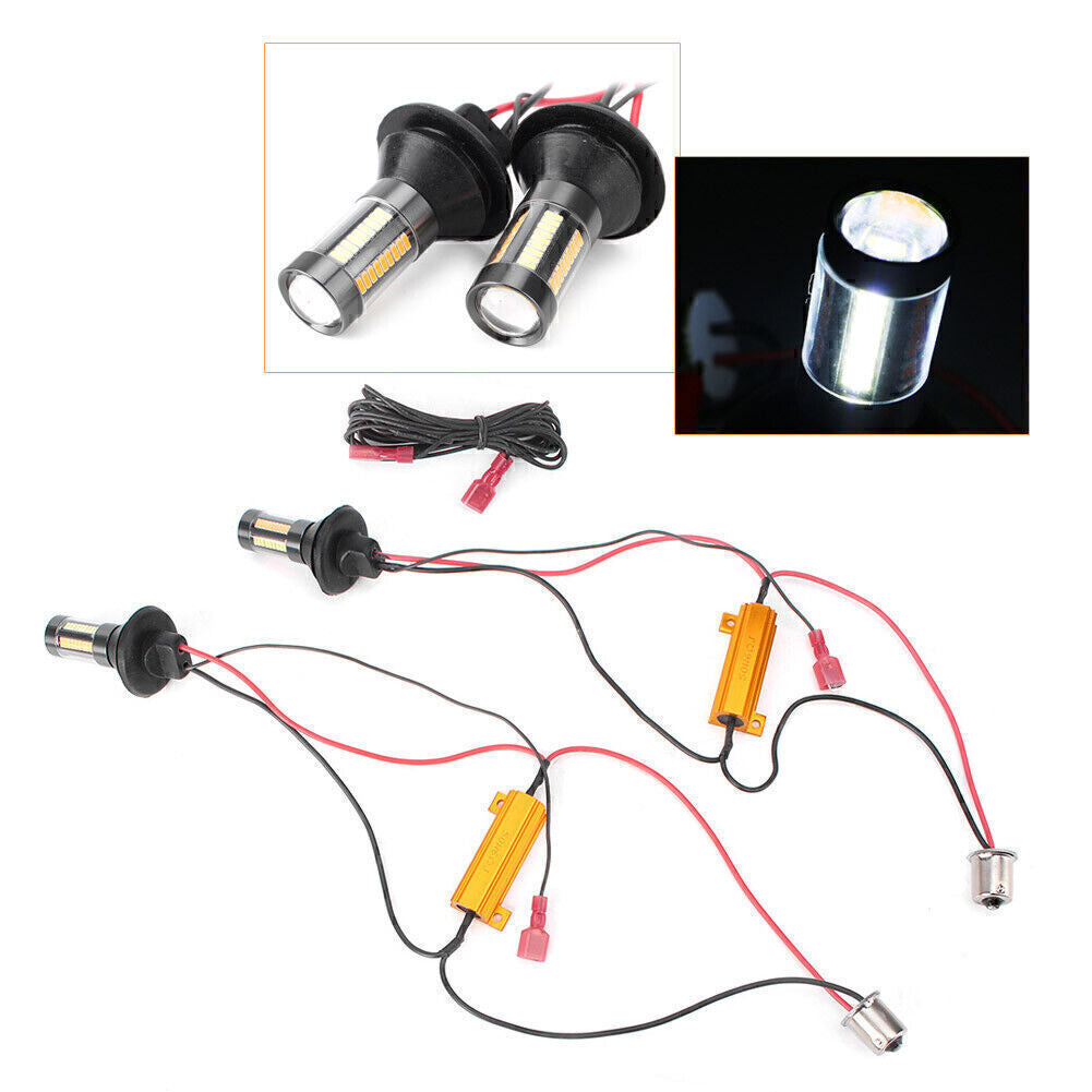 White+Amber Dual Color LED Turn Light Kit Fit 1156 BA15S BAU15S 4014 66 SMD