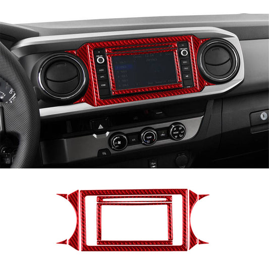 Red Carbon Fiber Radio Navigatio Frame Cover Trim for Toyota Tacoma 2016-2021