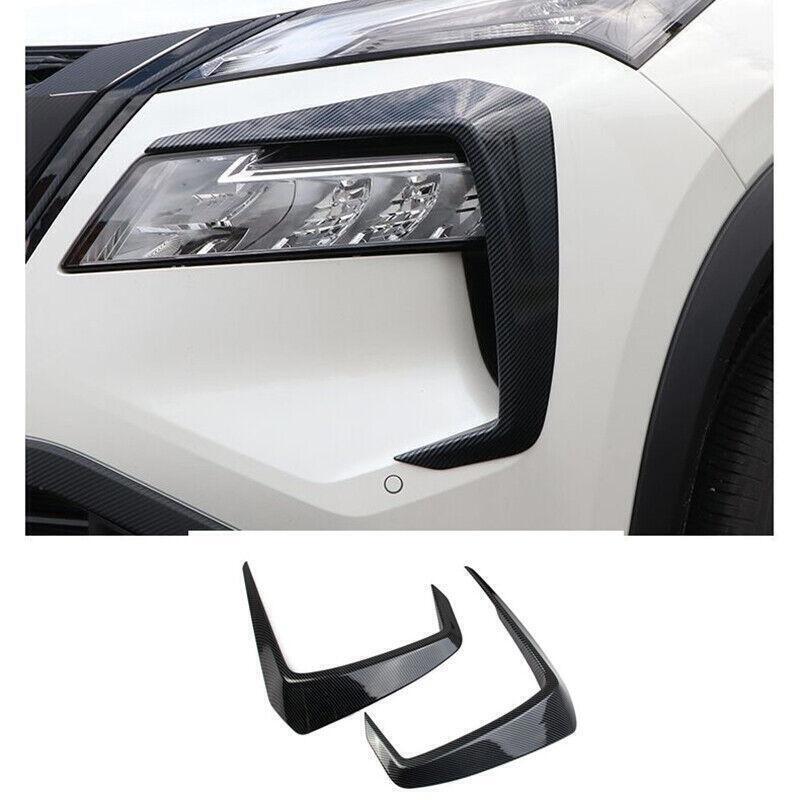 for Nissan Rogue 21-23 Carbon Fiber Style Front Fog Light Eyebrow Strip Cover 2P
