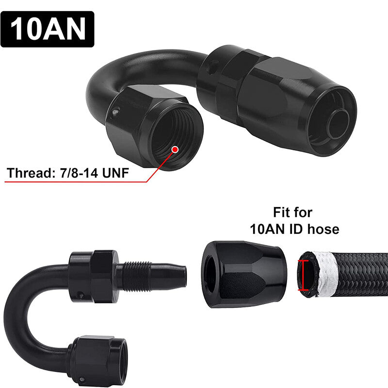 1Pc 180¡ã 180Degree Swivel Hose Line End Fitting Adapter AN10 10AN Fuel Oil Black