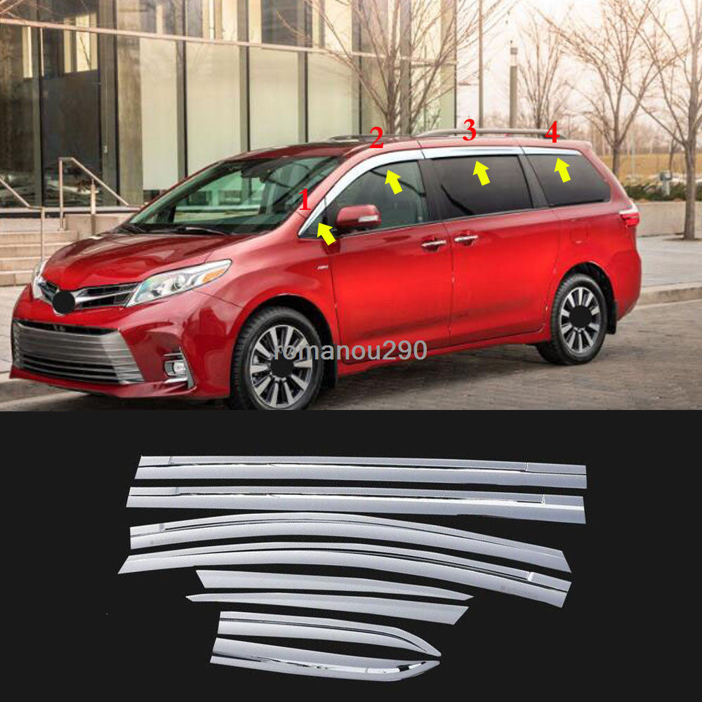 for Toyota for Sienna 2011-20 Chrome Window Visor Vent Shade Sun Rain Guard Cover 8x