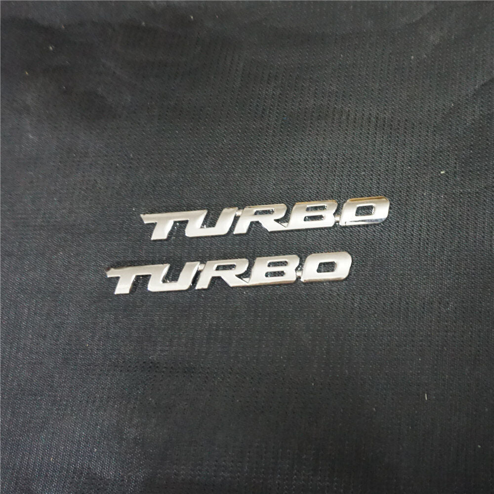 2x Silver Chrome TURBO Small Metal Emblem Sticker Badge Decal Diesel Premium SUV