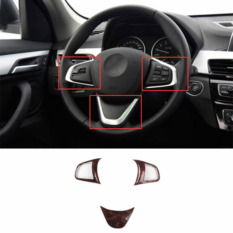 Fit for BMW X1 F48 2016-2022 Wood Grain Front Steering Wheel Frame Cover Trim 3P