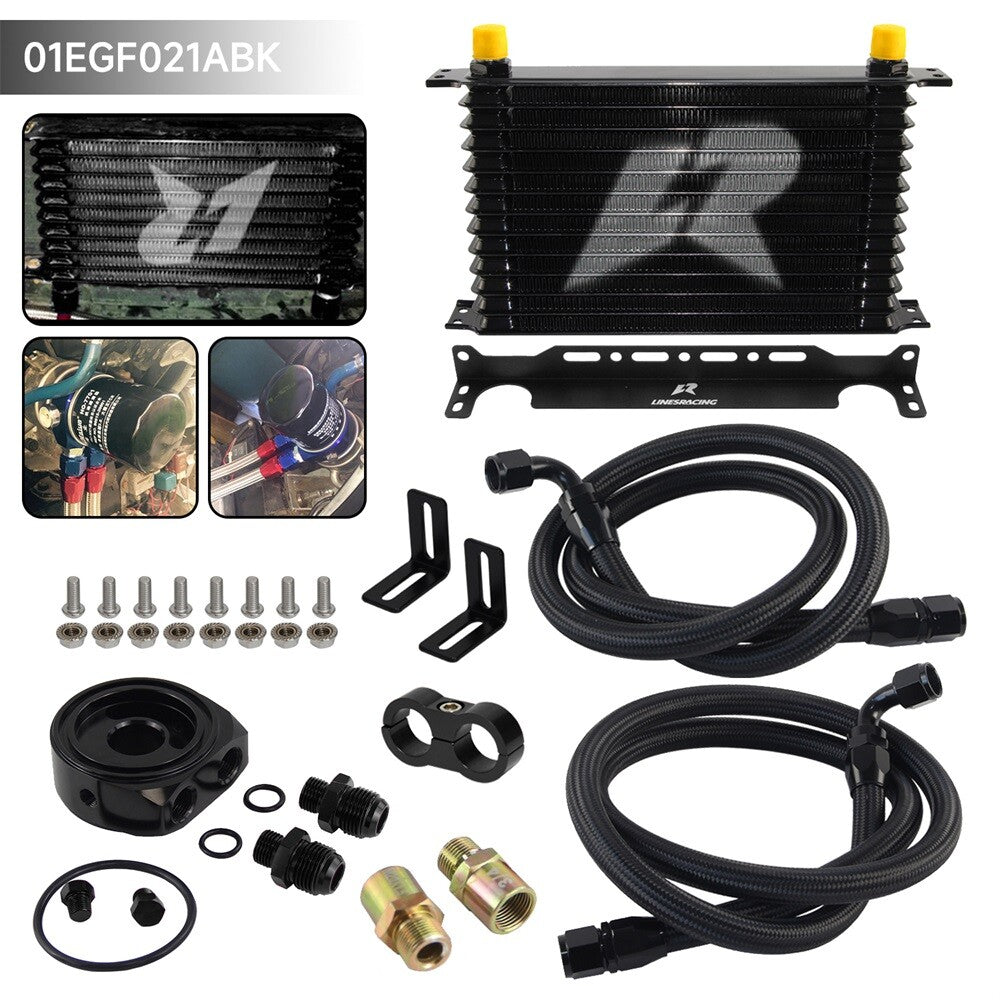 13 Row AN10 Oil cooler Trust w/Bracket+Filter Adapter Hose Kit 3/416  M201.5