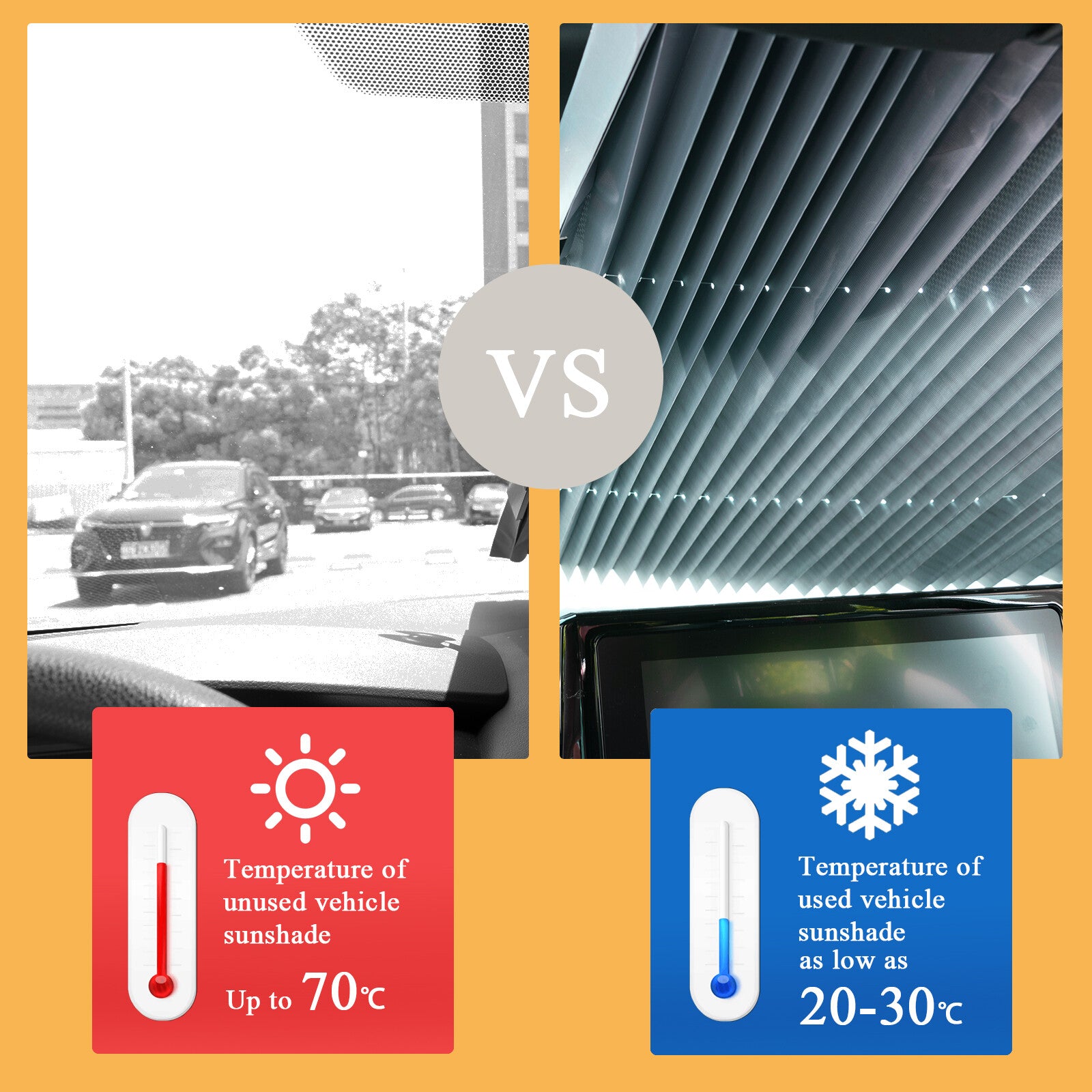 Car retractable sunshade with UV protection for the windshield, 200 x 70 cm.