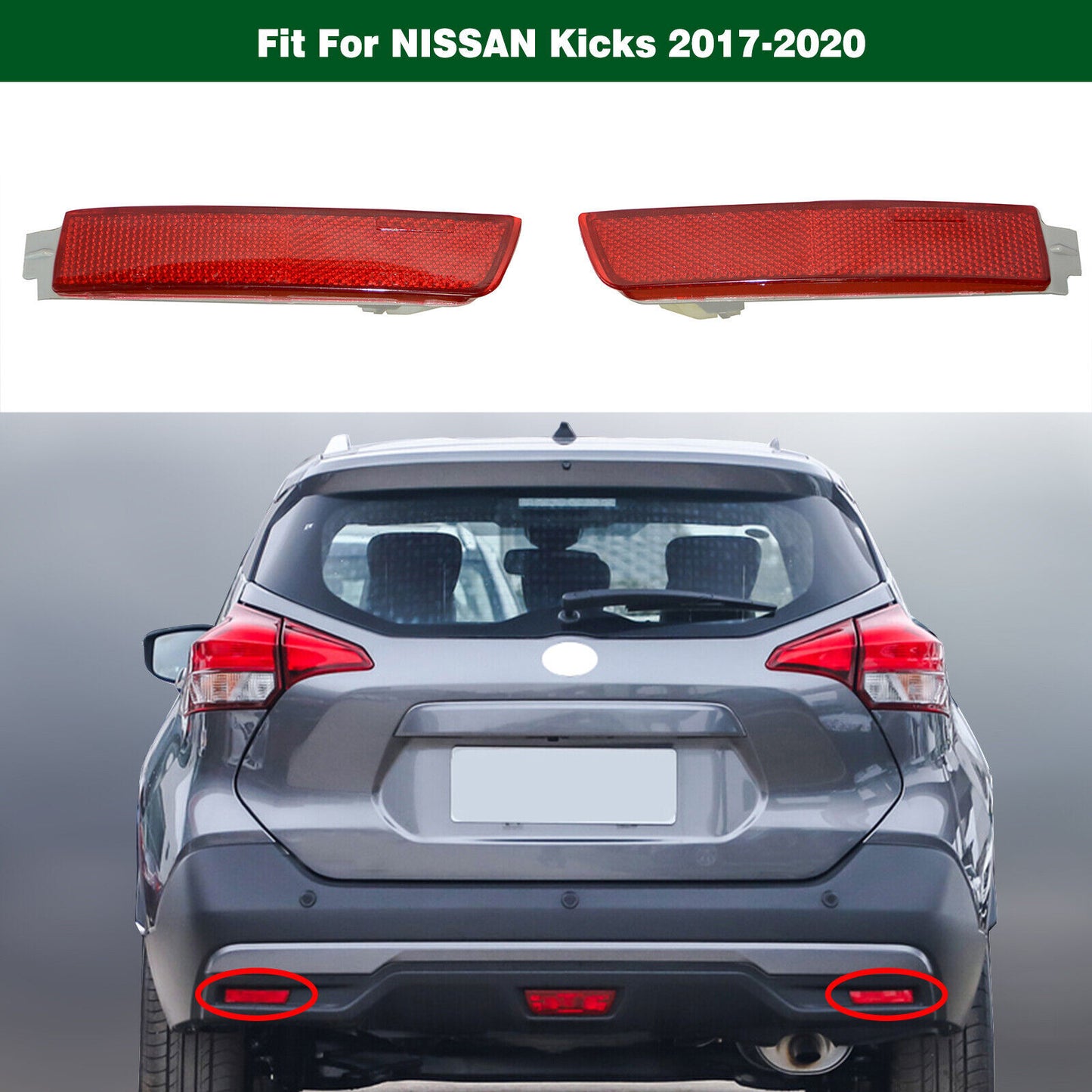 Left Right Side Rear Bumper Lights Reflector 1Pair for Nissan Kicks 2017-2020