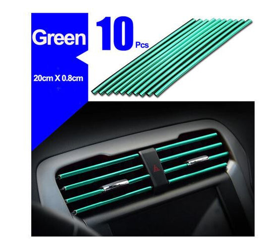 10-Piece Car Air Conditioner Socket Decorative Molded Trim Strips in Green for Honda