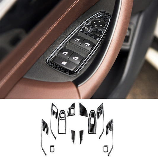 16pcs Carbon Fiber Door Control Panel Interior Trim Set for BMW X1 F48 2016-2018
