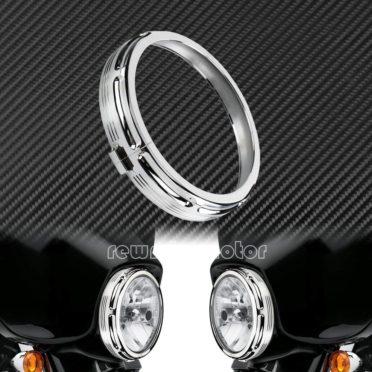 Chrome 7 Burst Headlight Trim Ring Fit for Harley Touring Road King Trike 2013