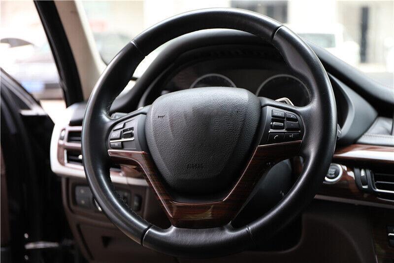 for BMW X5 X6 F15 F16 2014-2018 Red Wood Grain Steering Wheel Panel Cover Trim