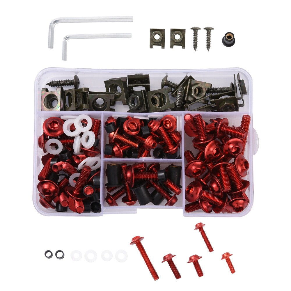 Motorcycle Fairing Bolt Kit Screws 177pcs Red Screws Nut Replacement M6 M5