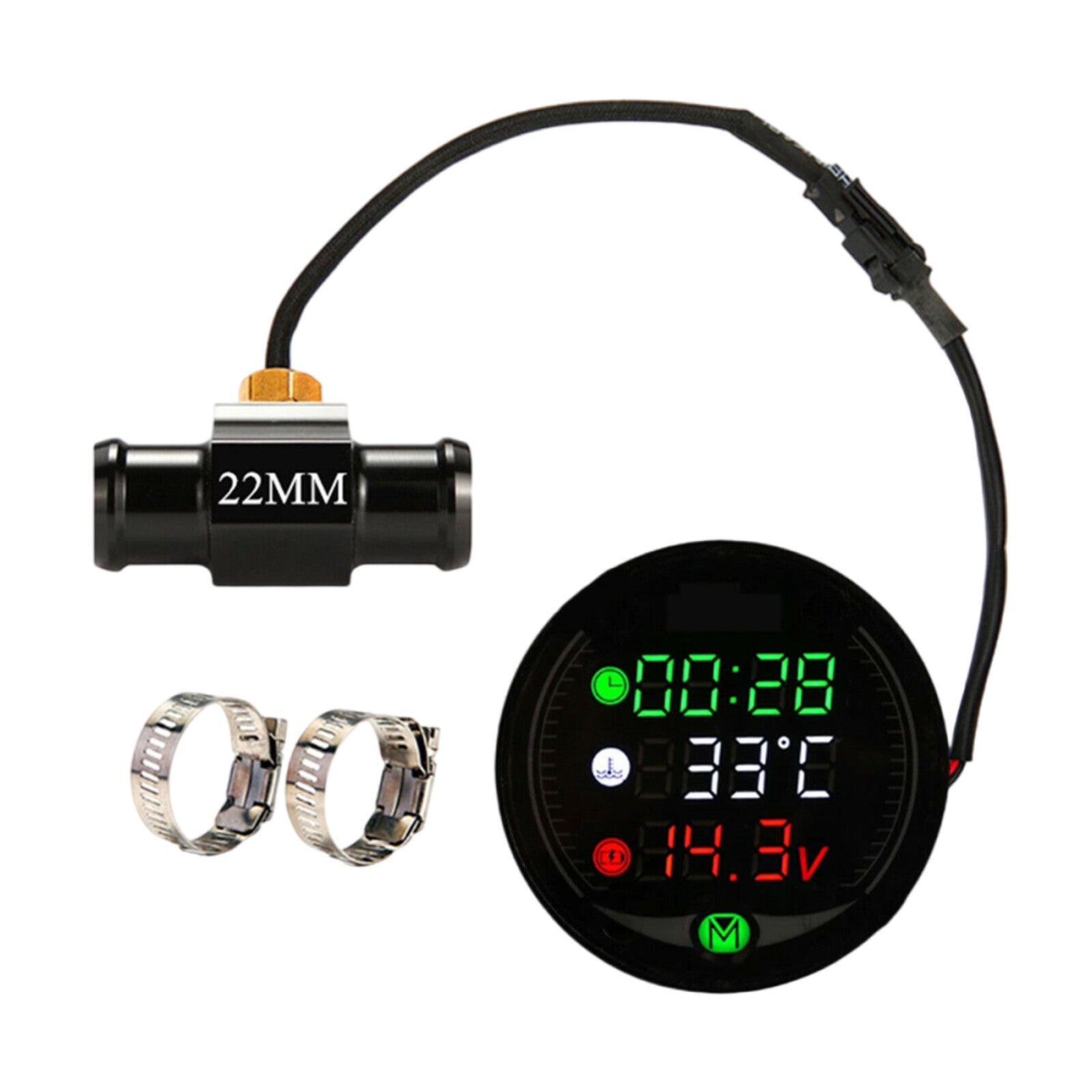Motorcycle Thermometer Water Temperature Gauge Meter Sensor Adapter Waterproof