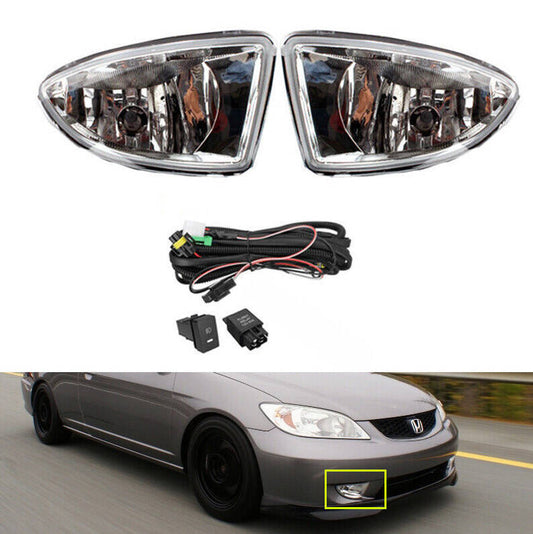 LED Fog Lights With Bumper Switch Harness Wiring Kit for Honda for Civic 2004-2005