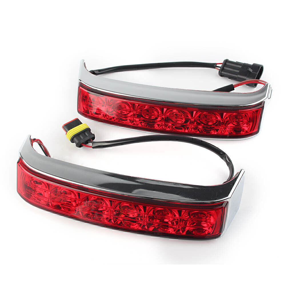 for Harley 2014-2019 2x LED Saddlebag Brake Taillight Chrome Housing/Red Lens