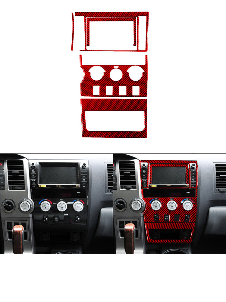 Red 5Pcs Radio A/C Control Type A Trim Carbon Fiber for Toyota Tundra 2007-2013