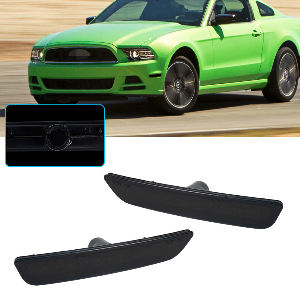 2-Piece Front Marker Light Cover Housing for 10-14 for Ford for Mustang Smoke Lenses