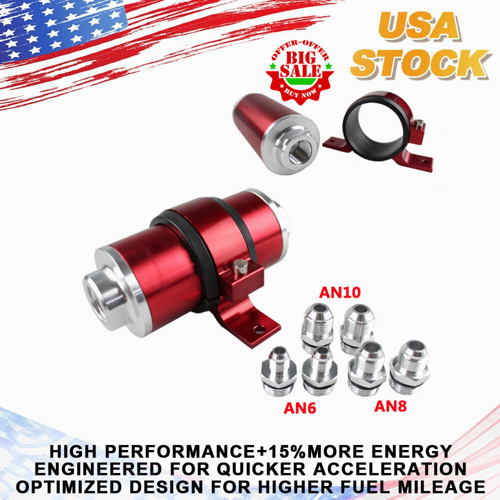 50mm High Flow Aluminum Fuel Filter Racing Accessory AN6/810 Adapter + Bracket