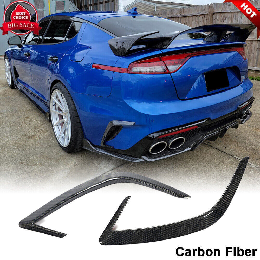 For 2018-2022 for Kia Stinger Real Carbon Rear Bumper Side Vent Canard Fins Trim 2Pc