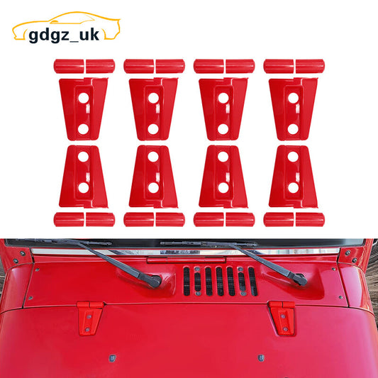 8pcs Car Hood Hinge Door Hinge Cover Trim Red for Jeep for Wrangler JK JKU 2007-2018