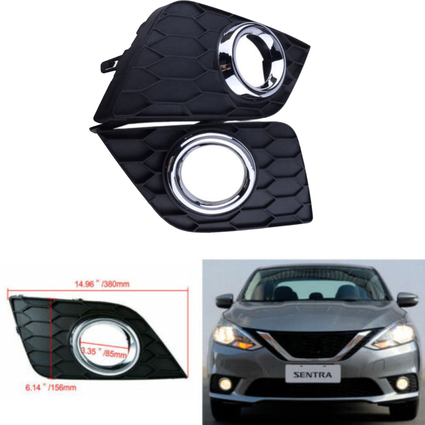 1 Pair Front Fog Lights Lamp Kit Bumper Cover Trim fit for Nissan Sentra 16-19 AT