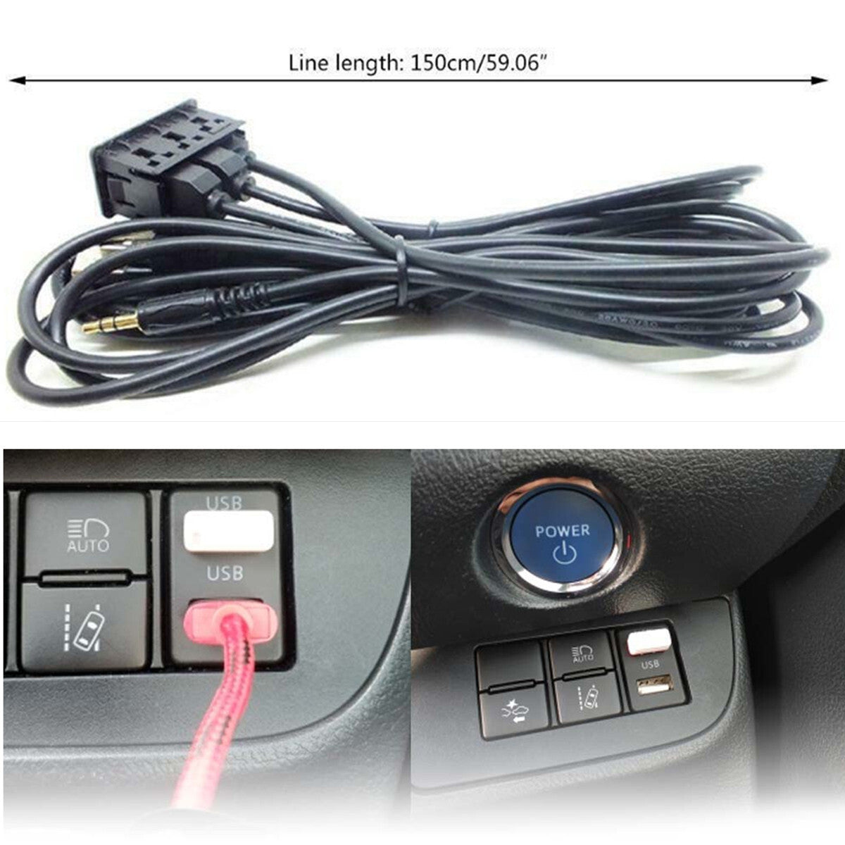 Type C USB Port Panel Extension Cable Adapter For Car SUV Dash Flush Mount 150CM