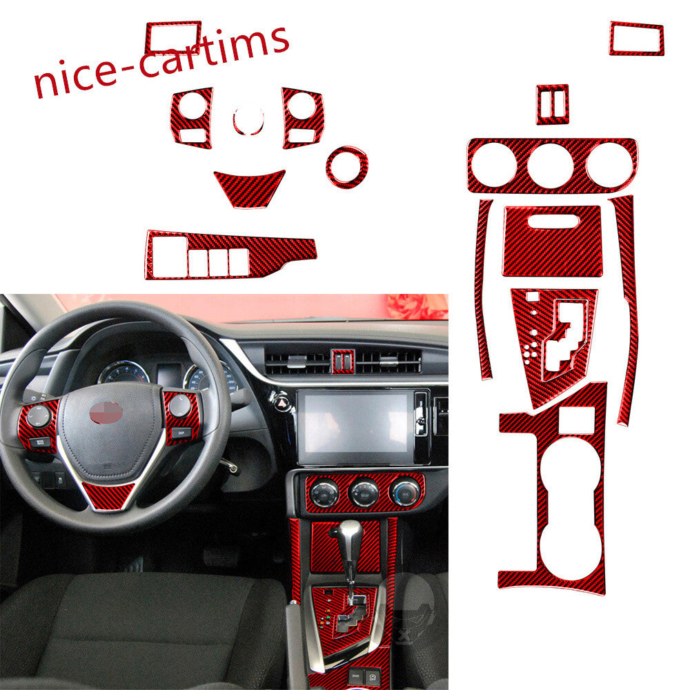15Pcs Red Carbon Central Control Gear Shift Set Trim For Toyot@ for Corolla 2014-18