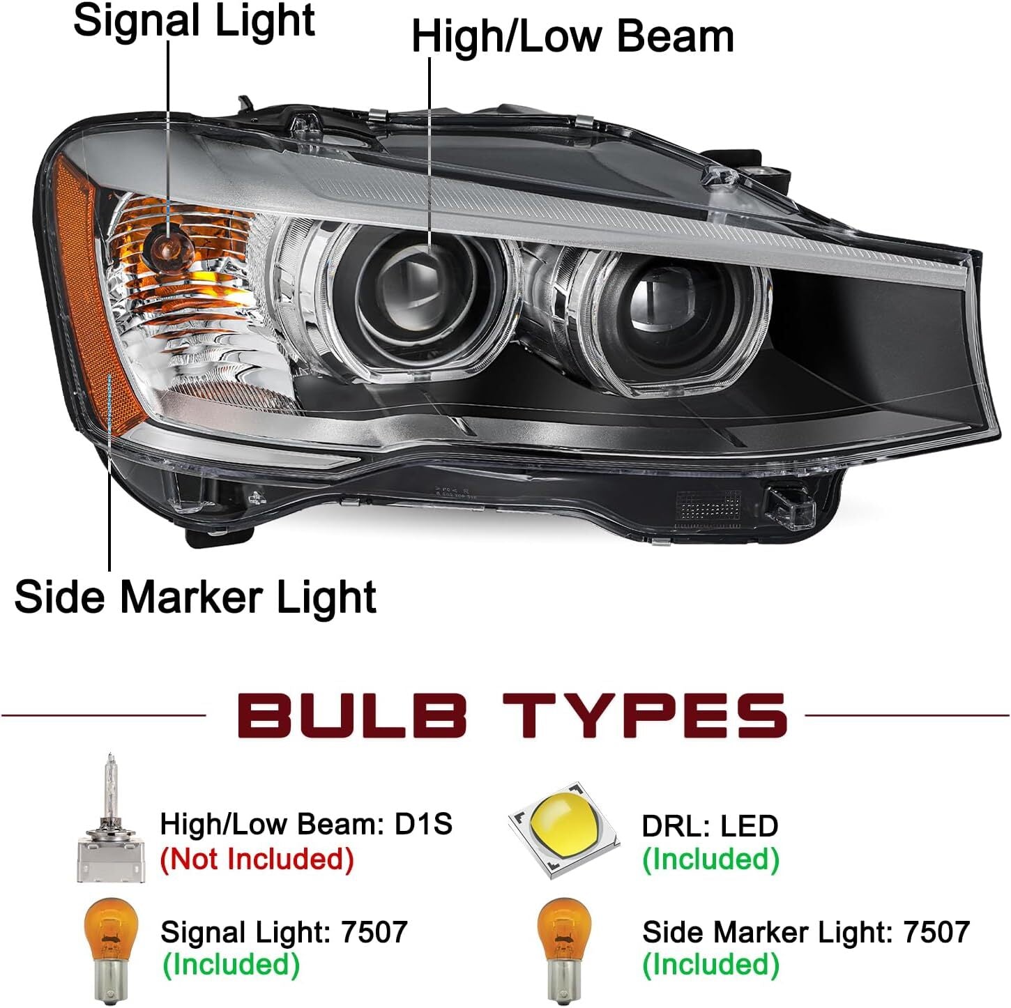 For 2015-2017 for BMW X3/X4 HID w/o AFS LED DRL Projector Headlight Left Right Set