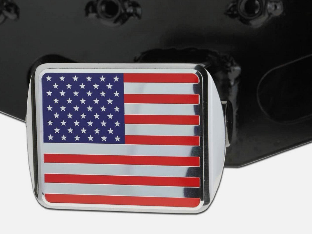 Car hook-on protective cover plug cap tow receiver 1.25 inch American flag chrome red for Chevrolet