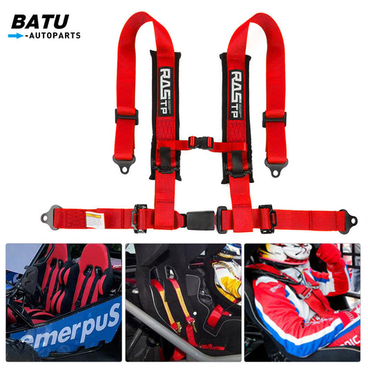 New 2inch 4-Point Harness Quick Release Safety for Seat Belt+1Pair Shoulder Pads Red