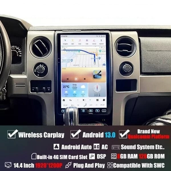For 2009-2014 for Ford F150 14.4 Android 13 for Tesla Vertical Screen Carplay Radio GPS
