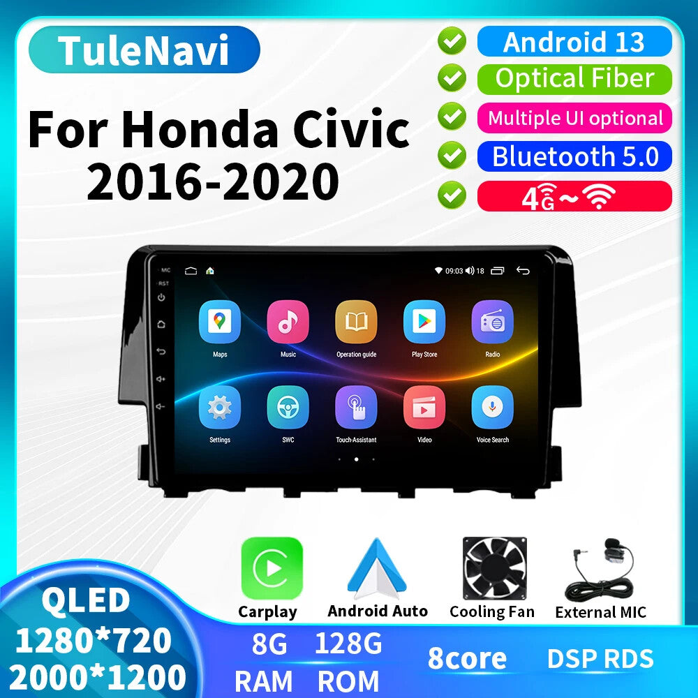 Android Auto CarPlay Car Radio for Honda for Civic 2016-2020 GPS Video Player Screen