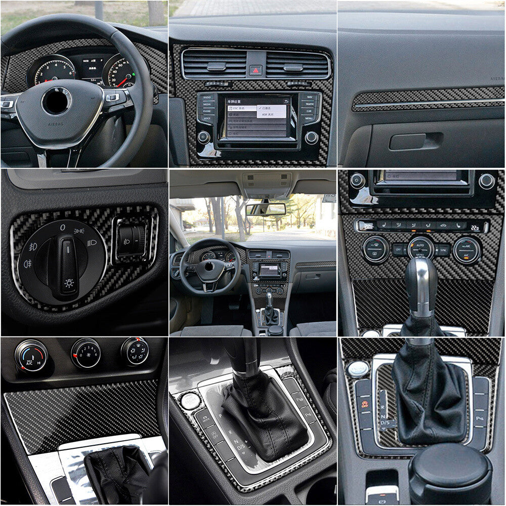 14PCS for VW for Golf 7 GTI MK7 2014-19 Carbon Fiber Dashboard Interior Set Kit Trim