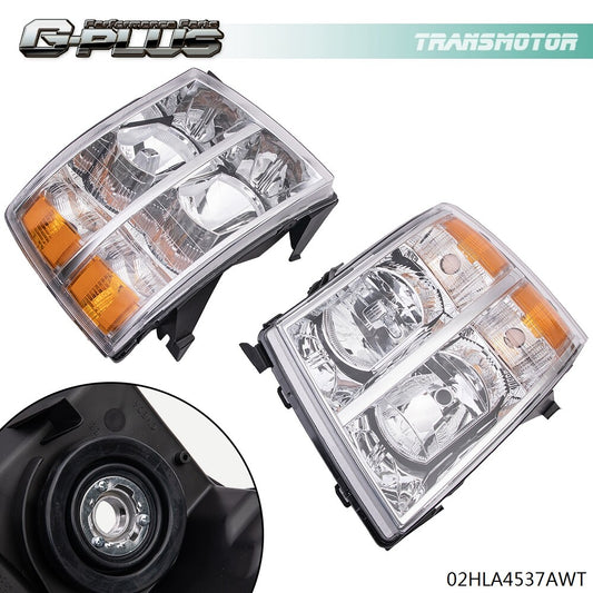 Suitable for 07-14 for Chevrolet Silverado transparent headlights with amber-colored corner chrome alloy housings.