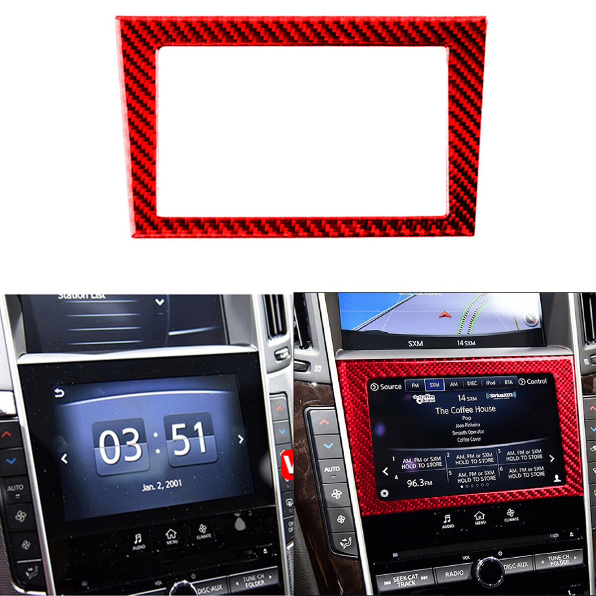 Red Carbon Fiber Center Console Panel Trim Fit for Infiniti Q50 Q60 14-19
