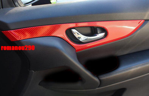 4for Nissan Rogue 2014-2020 Red Carbon Fiber Inner Door Bowl Panel Cover Trim