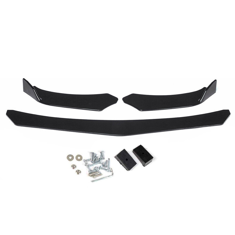 Glossy black exterior side skirts + front lip chin impact protection body kit (universal)
